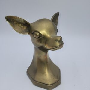 RARE Vintage Bookend CHIHUAHUA Dog Deer Head Cast Brass figurine